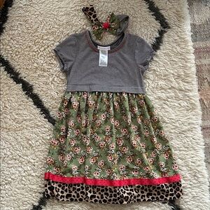 Bonnie Jean Green Floral and Black Striped Dress